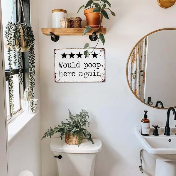 Would Poop Here Again - Funny Five Star Rating Bathroom Sign Decor - Indoor Outhouse Bathroom Door Wall Art