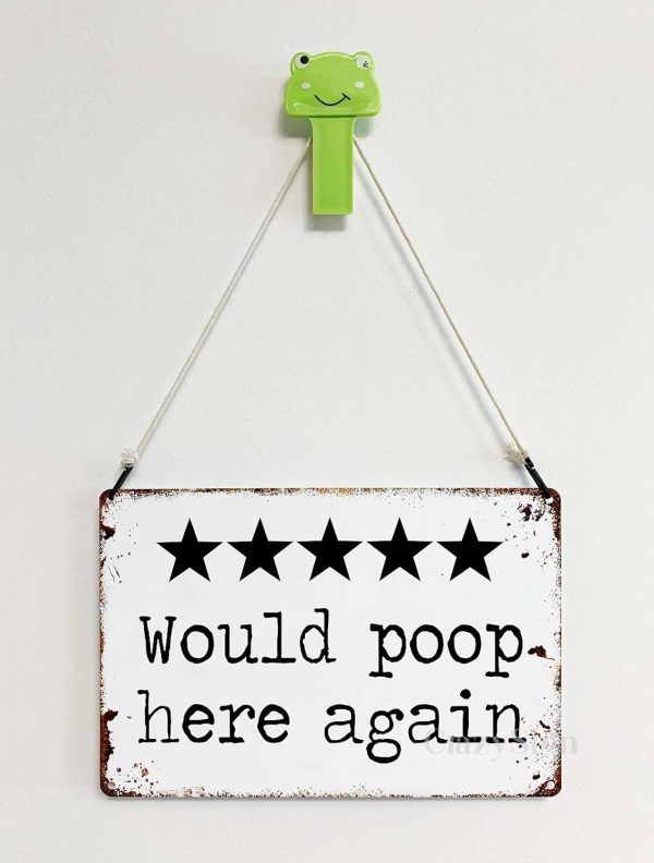 Would Poop Here Again - Funny Five Star Rating Bathroom Sign Decor - Indoor Outhouse Bathroom Door Wall Art