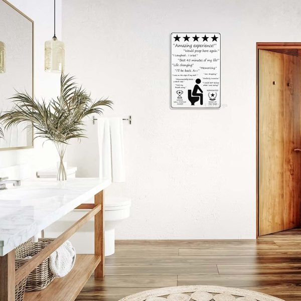 Would Poop Here Again - Funny Five Star Rating Bathroom Sign Decor - Indoor Outhouse Bathroom Door Wall Art