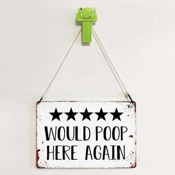 Would Poop Here Again - Funny Five Star Rating Bathroom Sign Decor - Indoor Outhouse Bathroom Door Wall Art