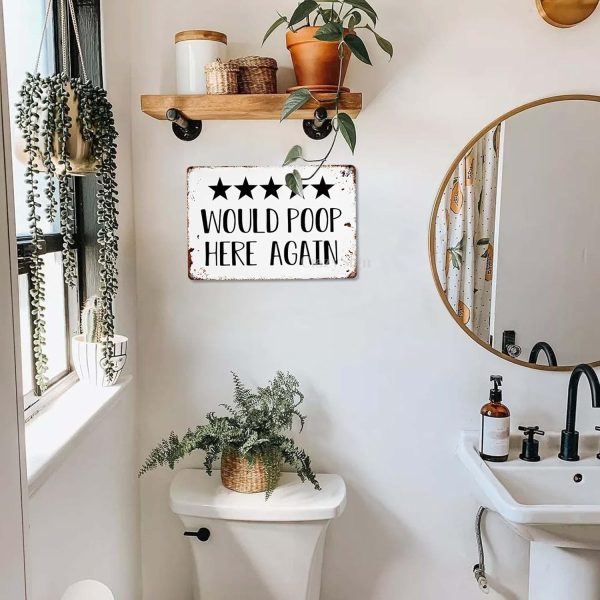 Would Poop Here Again - Funny Five Star Rating Bathroom Sign Decor - Indoor Outhouse Bathroom Door Wall Art