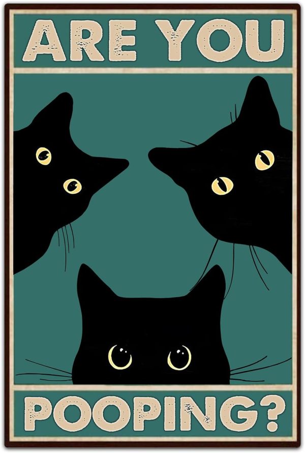 Black Cat Are You Pooping Funny Tin Signs Bathroom Wall Decor