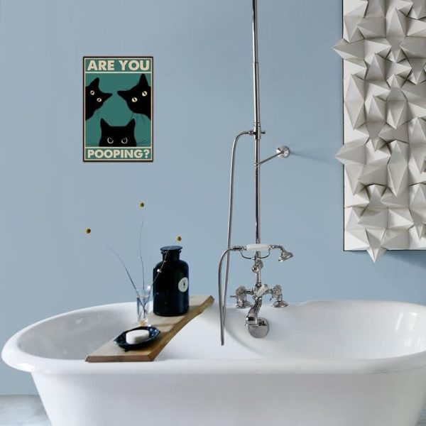 Black Cat Are You Pooping Funny Tin Signs Bathroom Wall Decor