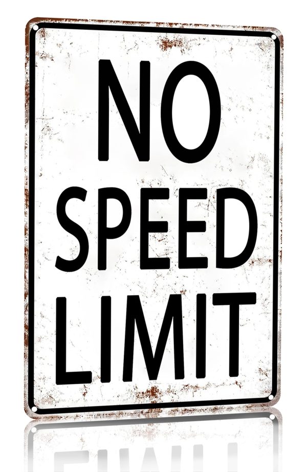 Retro Tin Sign No Speed Limit Sign for Man Cave Garage Bedroom Vintage Style Wall Art Decor