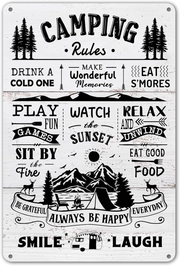 Camping Rules Sign Funny Camping Wall Decor For Camper, Cabin, Rv Outside Inside Use