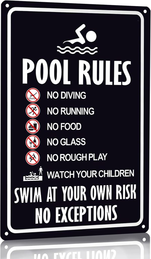 Pool Rules Sign Warning Swim At Your Own Risk Vintage Tin Sign for Swimming Pool Water Park Beach Decor