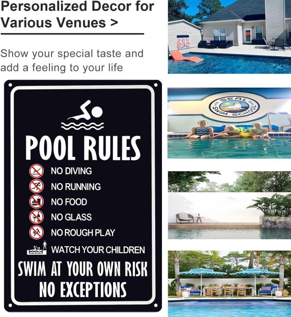 Pool Rules Sign Warning Swim At Your Own Risk Vintage Tin Sign for Swimming Pool Water Park Beach Decor