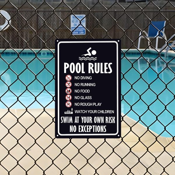 Pool Rules Sign Warning Swim At Your Own Risk Vintage Tin Sign for Swimming Pool Water Park Beach Decor