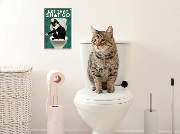 Funny Cat Bathroom Sign Let That Go Tin Sign For Bathroom Toilet Wall Decor