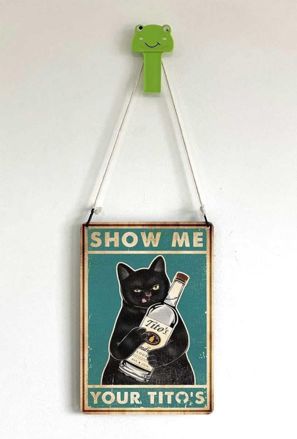 Funny Show Me Your Tito's Black Cat Poster Man Cave Sign Vintage Bar Sign Bar Wall Decor