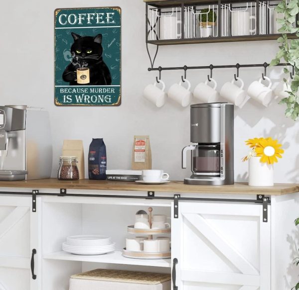 Funny Black Cat Prefer Coffee Signs For Kitchen, Coffee Bar, Coffee Nook, Corner Coffee Station Accessories Decor