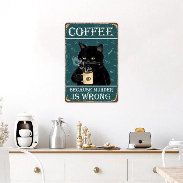 Funny Black Cat Prefer Coffee Signs For Kitchen, Coffee Bar, Coffee Nook, Corner Coffee Station Accessories Decor