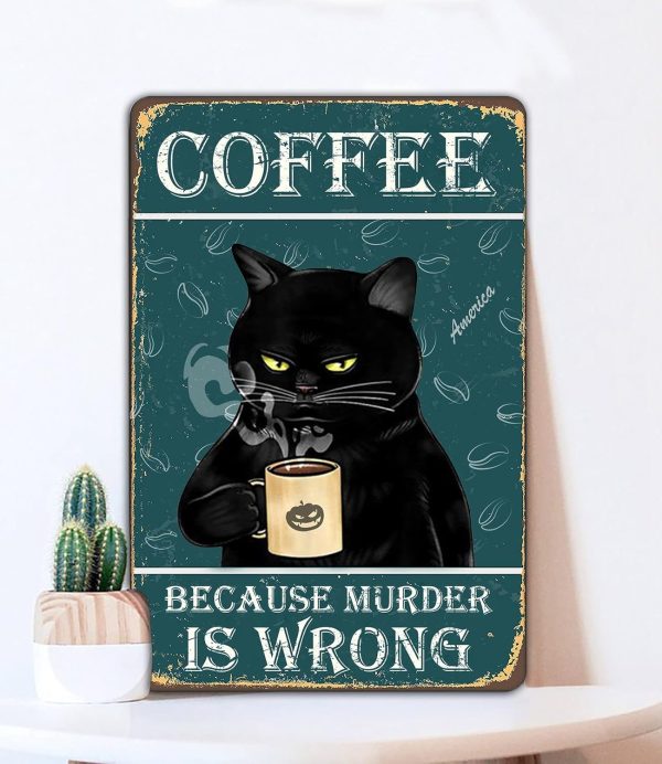 Funny Black Cat Prefer Coffee Signs For Kitchen, Coffee Bar, Coffee Nook, Corner Coffee Station Accessories Decor