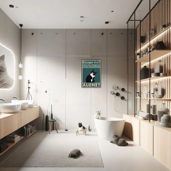 Funny Cat Bathroom Sign Tuxedo Cat Were You Attempting To Use The Bathroom Alone Tin Sign for Bathroom Toilet Wall Decor