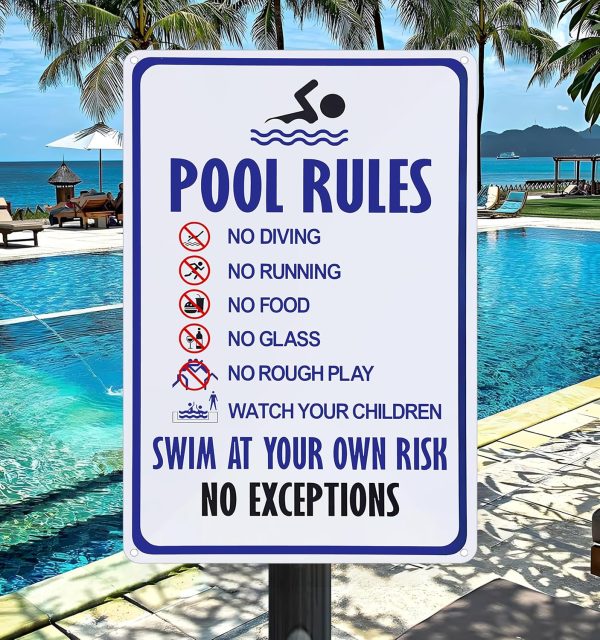 Pool Rules Sign Warning Swim At Your Own Risk Vintage Tin Sign for Swimming Pool Water Park Beach Decor