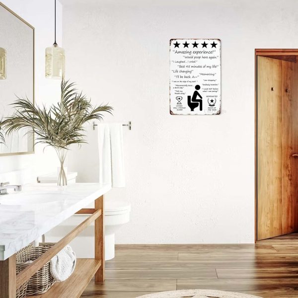 Would Poop Here Again - Funny Five Star Rating Bathroom Sign Decor - Indoor Outhouse Bathroom Door Wall Art