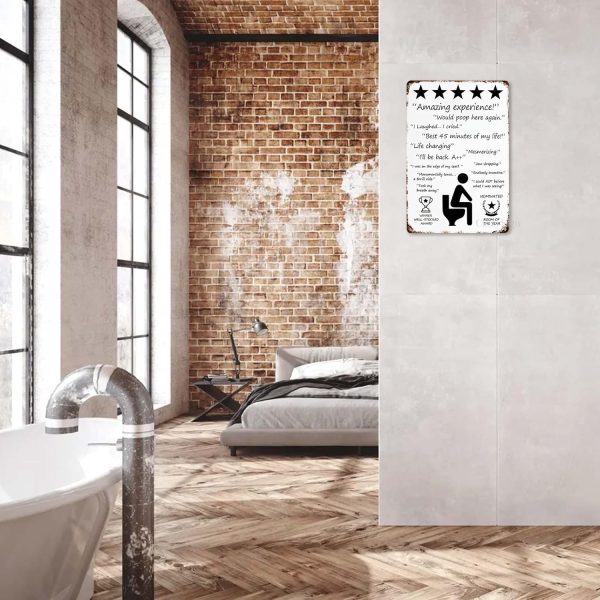 Would Poop Here Again - Funny Five Star Rating Bathroom Sign Decor - Indoor Outhouse Bathroom Door Wall Art