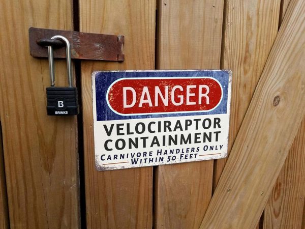 Danger Velociraptor Containment Warning Sign Dinosaur Park Movie Memorabilia Decor