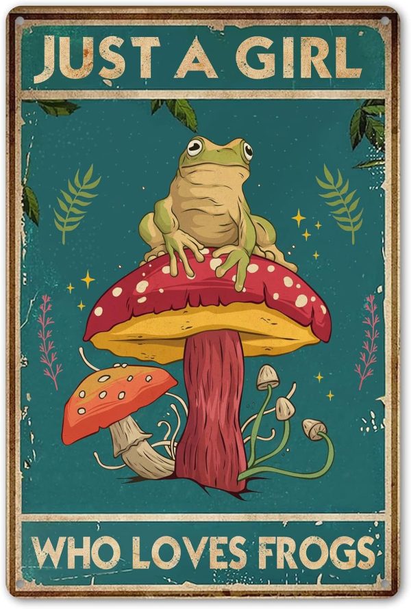 Funny Mushroom Decor Frog Decor Just A Girl Who Loves Frogs Sign - Cute House, Home, Bedroom, Kitchen, Bathroom, Forest Room Nature Wall Decor