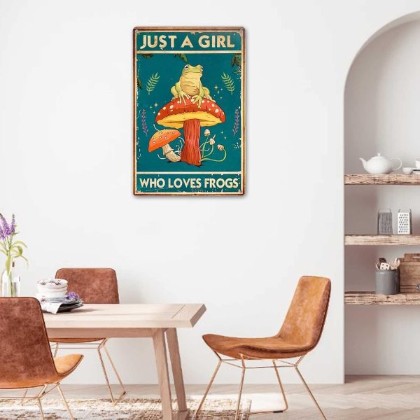 Funny Mushroom Decor Frog Decor Just A Girl Who Loves Frogs Sign - Cute House, Home, Bedroom, Kitchen, Bathroom, Forest Room Nature Wall Decor