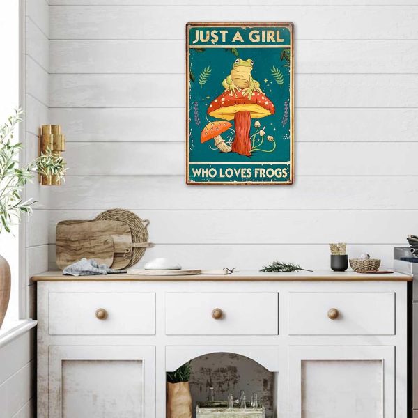 Funny Mushroom Decor Frog Decor Just A Girl Who Loves Frogs Sign - Cute House, Home, Bedroom, Kitchen, Bathroom, Forest Room Nature Wall Decor