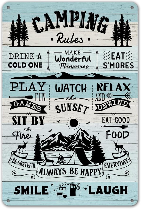 Camping Rules Sign Funny Camping Wall Decor For Camper, Cabin, Rv Outside Inside Use