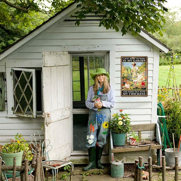 Funny Chicken Sign Chicken Coop Sign Wall Decor I Just Want To Work In My Garden Outdoor And Hang Out With My Chickens