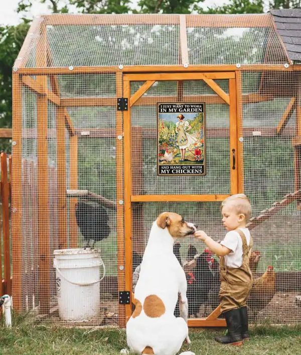 Funny Chicken Sign Chicken Coop Sign Wall Decor I Just Want To Work In My Garden Outdoor And Hang Out With My Chickens