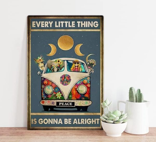 Vintage Hippie Poster Eevery Little Thing Is Gonna Be Alright Sign For Home Office Wall Décor