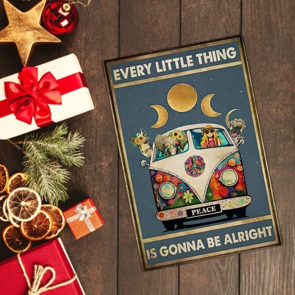 Vintage Hippie Poster Eevery Little Thing Is Gonna Be Alright Sign For Home Office Wall Décor