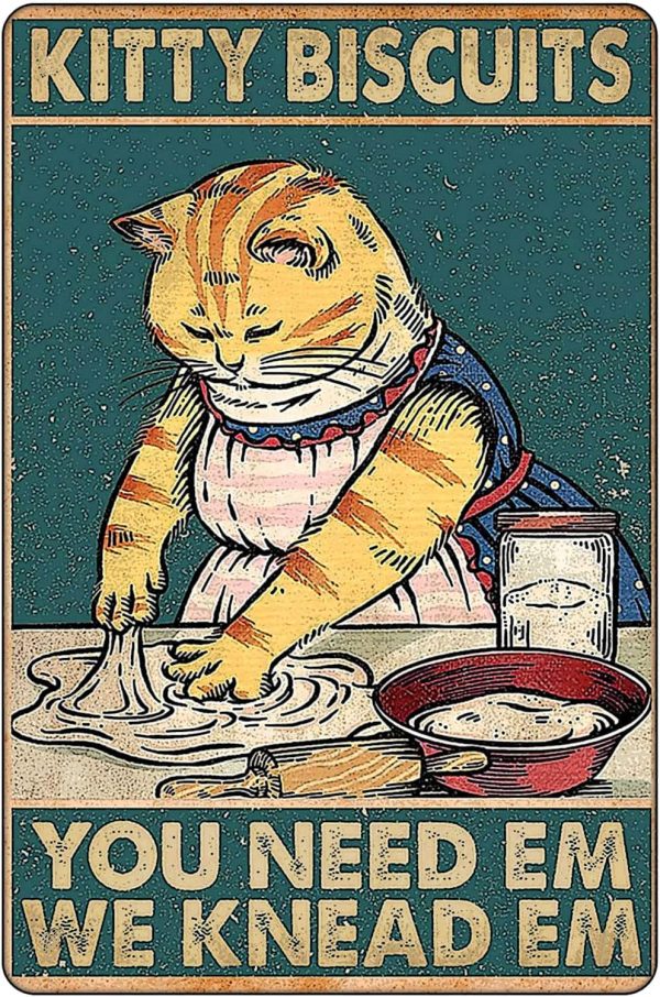 Kitty Biscuits You Need We Knead Cat Decor Sign Vintage Room Decor, Cute Kitchen Decor Gifts For Cat Lovers