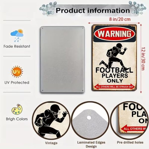 Funny Football Gifts for Boys Room Man Cave Wall Decor Football Players Only Tin Sign