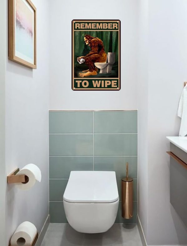 Funny Bigfoot Remember to Wipe Tin Sign Vintage Bathroom Toilet Wall Decor