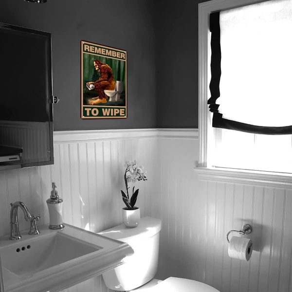 Funny Bigfoot Remember to Wipe Tin Sign Vintage Bathroom Toilet Wall Decor