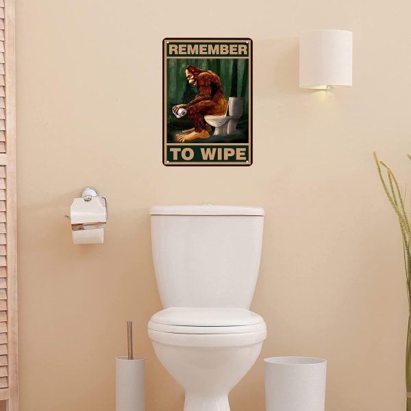 Funny Bigfoot Remember to Wipe Tin Sign Vintage Bathroom Toilet Wall Decor