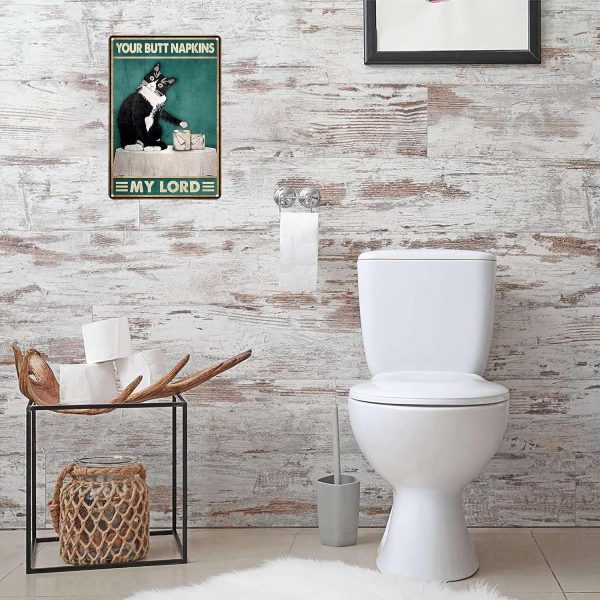 Funny Cat Bathroom Toilet Decor Sign Tuxedo Cat Your Butt Napkin My Lord Tin Sign for Cat Lovers Gift