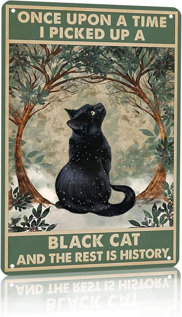 Funny Cat Sign Cat Lovers Women Girls Gift Once Upon A Time I Pick Up A Black Cat Tin Sign Wall Art for Home Living Room Bedroom Decor