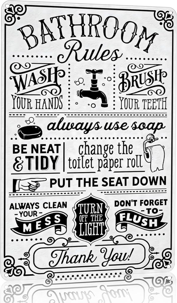 Funny Bathroom Toilet Decor Sign Bathroom Rules Quotes Wall Art Vintage Tin Sign