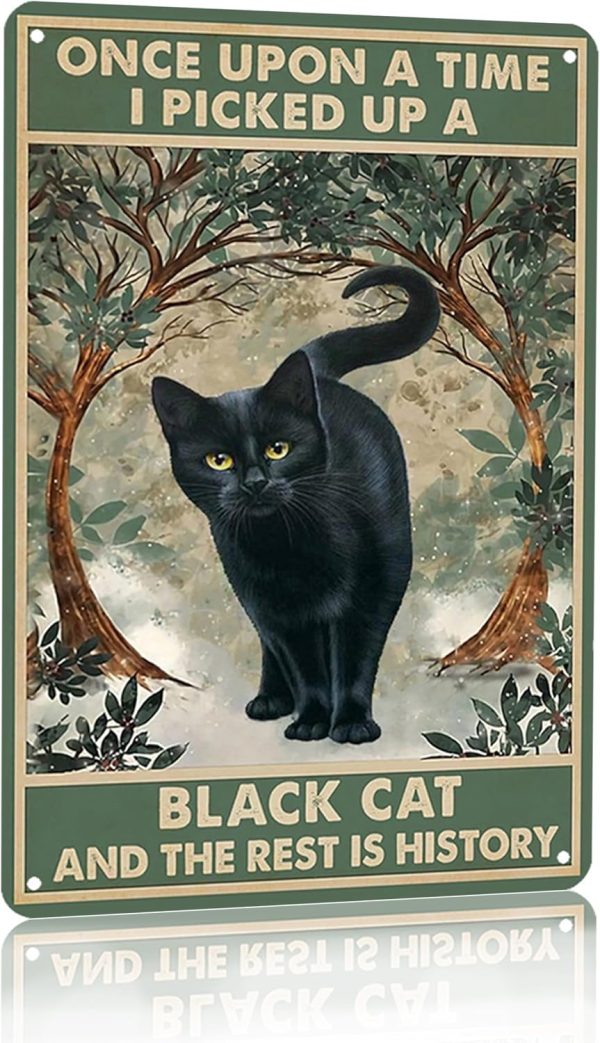 Funny Cat Sign Cat Lovers Women Girls Gift Once Upon A Time I Pick Up A Black Cat Tin Sign Wall Art for Home Living Room Bedroom Decor