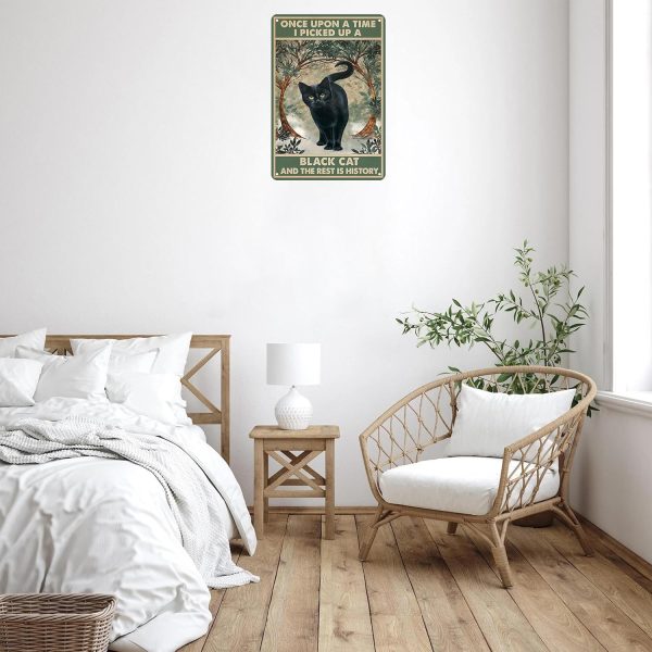 Funny Cat Sign Cat Lovers Women Girls Gift Once Upon A Time I Pick Up A Black Cat Tin Sign Wall Art for Home Living Room Bedroom Decor