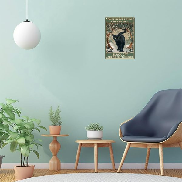 Funny Cat Sign Cat Lovers Women Girls Gift Once Upon A Time I Pick Up A Black Cat Tin Sign Wall Art for Home Living Room Bedroom Decor