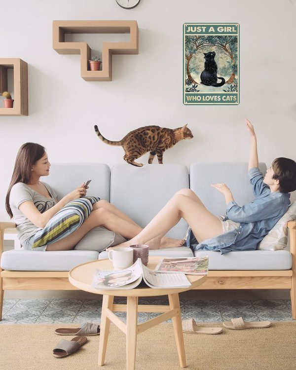 Funny Cat Sign Cat Lovers Women Girls Gift-Just A Girl Who Loves Cats Tin Sign Wall Art for Home Living Room Bedroom Decor