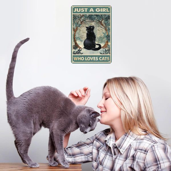 Funny Cat Sign Cat Lovers Women Girls Gift-Just A Girl Who Loves Cats Tin Sign Wall Art for Home Living Room Bedroom Decor