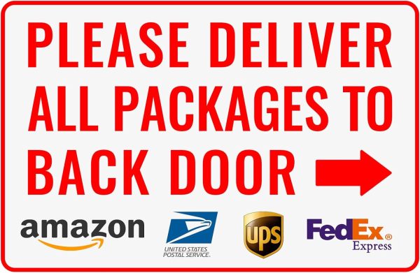 Please Deliver All Packages to Back Door Right Arrow - Bestylez Delivery Sign for Outdoor Use