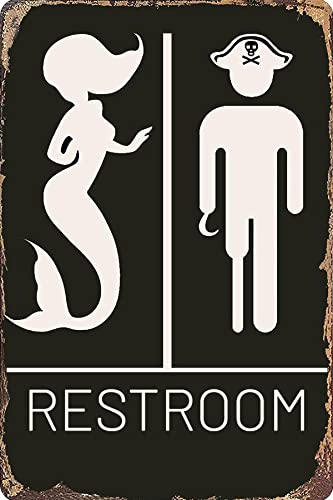 Bestylez Funny Mermaid Pirate Vintage Bathroom Sign Pirate Gifts Nautical Beach Boat Themed Gifts Bathroom Wall Decor