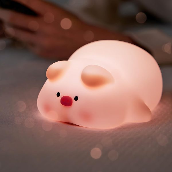 Kawaii Decor Boys Girls Gifts - Cute Pig Led Animal Night Light Sleep Lamp Bedside Lamp Nursery Night Light - 3 Level Dimmable USB Rechargeable - Age 3 to Adult