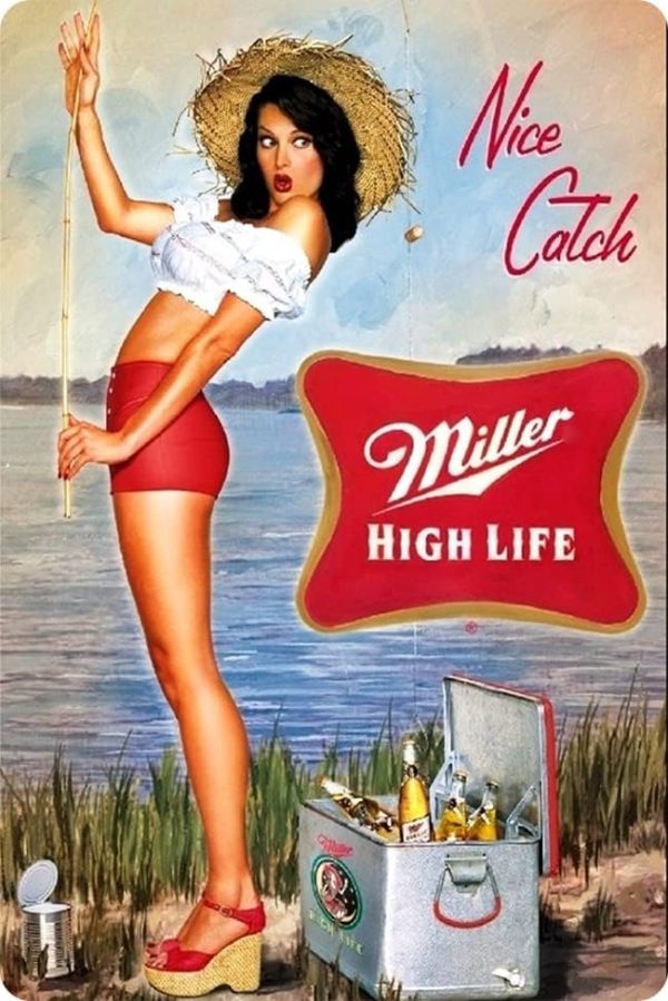 Nice Catch Fishing Girl Beer Sign - Bestylez Vintage Tin Signs Dad Gifts Man Cave Garage Decor 12" * 8