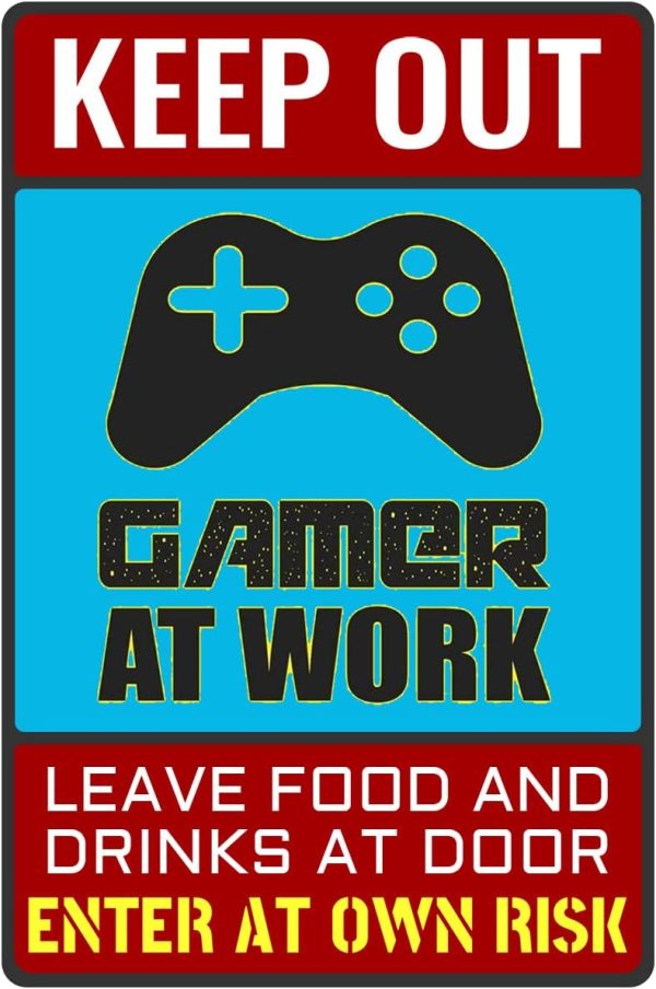 Keep Out Gamer at Work - Bestylez Funny Gamer Sign For Gaming Room Wall Door Decor - Gift For Teen Boy, Boyfriend