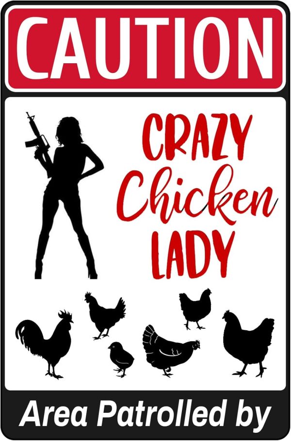 Bestylez Area Patrolled by Chicken Lady - Crazy Chicken Lovers Gag Gifts - Funny Farm Yard Fence Chicken Coop Caution Sign Outdoor Decor