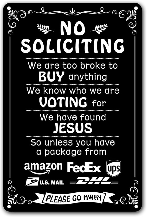 Funny Dark Humor Bestylez No Soliciting Sign For House, Home, Yard, Bedroom, Front Door